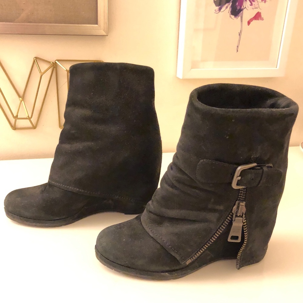 Prada fold over suede black booties